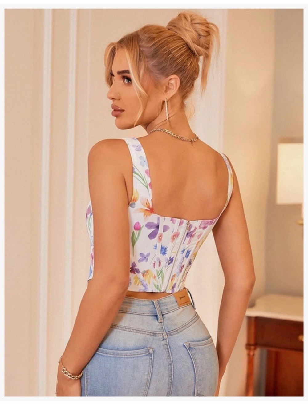 Kutumai Floral Print Sleeveless Corset Top Scoop Neck Back Zipper Size XL NWT